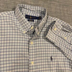 Ralph Lauren Classic Fit Performance Plaid Button Down Shirt Men Size L Blue